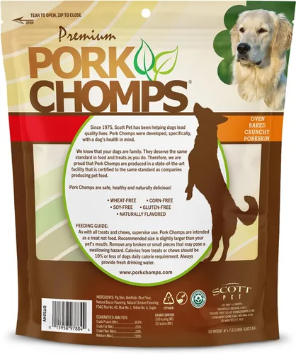 Miniatura 7 de Pork Chomps Masticables para perros, huesos crujientes de 4 pulgadas, sabor a tocino y pollo, 12