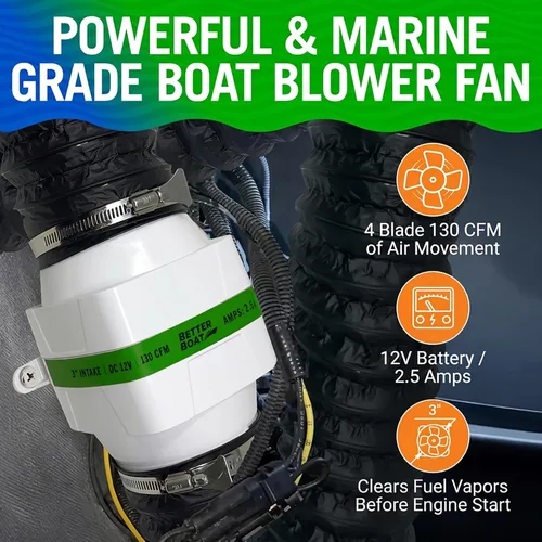 Miniatura 2 de Better Boat Boat Blower Fan 12V for Engine Compartment, Bilge, Galley and Head, Marine Grade Inline Duct Fan, Available in 3 or 4 Inch