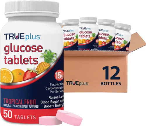 Miniatura 7 de TRUEplus® Tabletas de glucosa, sabor surtido (uva, frambuesa, naranja), botella de 50 unidades (1)