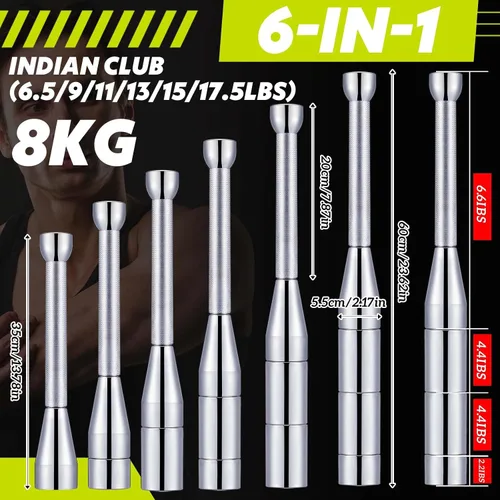 Miniatura 2 de MorningRo 17. 5 libras ajustable Macebell Indian Club para entrenamiento de fuerza, campana de acero 6 en 1 para entrenamiento de cuerpo completo