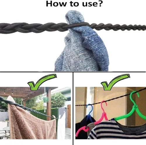 Miniatura 3 de Línea de ropa de cable trirtrenzado, cuerda de secado de ropa, tendedero portátil de viaje para lavandería en interiores y exteriores, línea de ropa