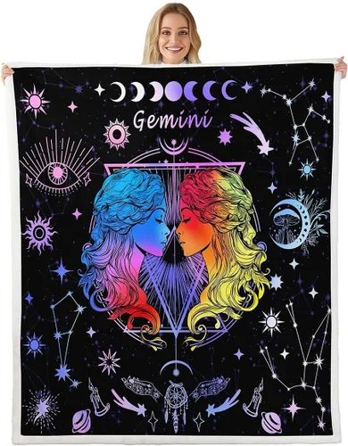 Miniatura 13 de Manfei Acuario - Manta de astrología trippy para niños y niñas, decoración de habitación de doce constelaciones, manta de forro polar suave