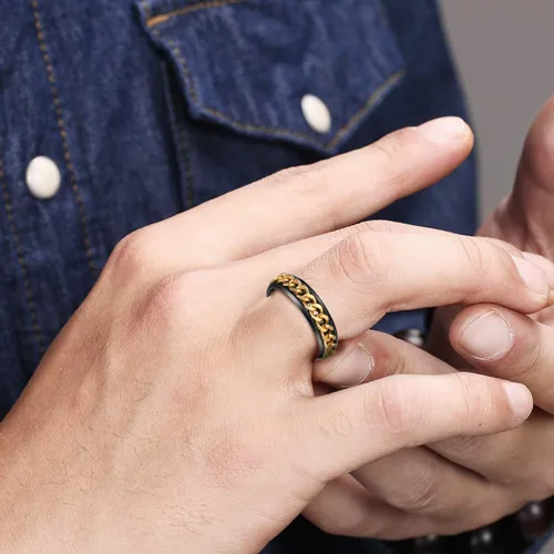 Miniatura 9 de Anillos giratorios para la ansiedad para hombre, anillos clásicos de cadena para mujeres y adultos, anillo de acero de titanio