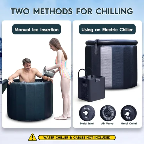 Miniatura 4 de AWEMUFA Tina de inmersión fría para atletas, bañera de hielo inflable de 100 galones, compatible con enfriadores de agua, tinas de hielo portátiles