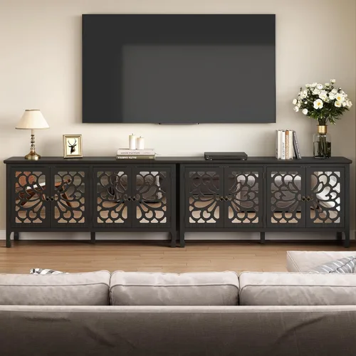 Miniatura 7 de RoyalCraft Armario buffet de 63 pulgadas con almacenamiento, armario decorativo Credenza con 4 puertas y estantes ajustables, consola multimedia