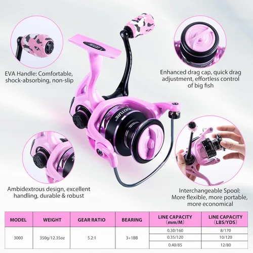 Miniatura 3 de Goture Combo de caña de pescar y carrete rosa - Carrete giratorio ML Action con bolsa rosa - Kit de caña telescópica para principiantes, viajes