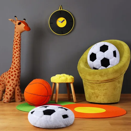 Miniatura 3 de Jetec 2 almohadas de fútbol mullidas y suaves con forma de fútbol, decoración deportiva redonda de felpa para decoración de dormitorio
