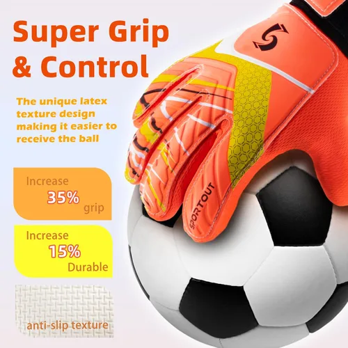 Miniatura 9 de Sportout Guantes de portero para niños, guantes de fútbol con doble protección en la muñeca y material de látex resistente al desgaste y Púrpura