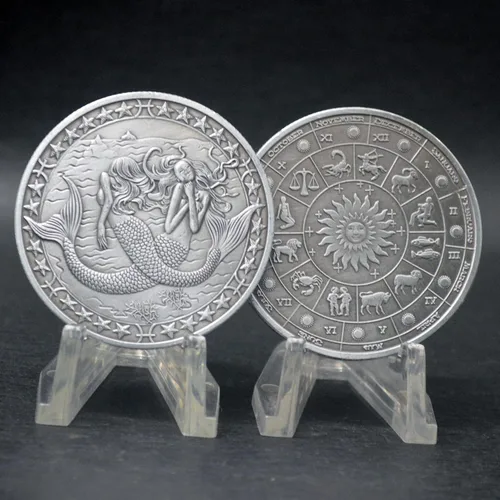 Miniatura 5 de Aomcisi Moneda creativa de doce constelaciones del zodiaco Monedas conmemorativas de plata antigua, decoración del hogar, manualidades, colección
