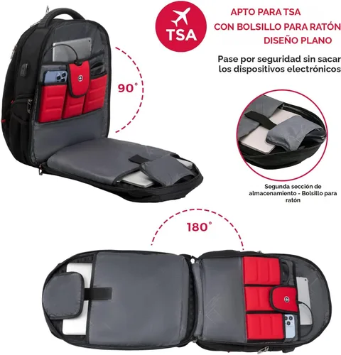 Miniatura 7 de Swissdigital - Mochila de diseño para viaje para hombres, compatible con TSA, con carga USB, protección RFID, mochila de negocios para laptops