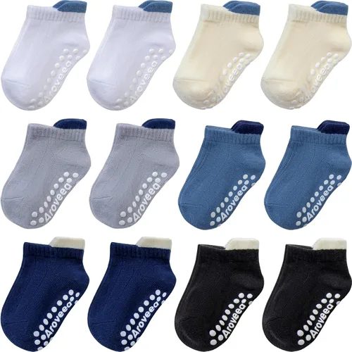 Miniatura 18 de Calcetines antideslizantes para bebés y niños pequeños, de algodón, 12 unidades, calcetines de tobillo lindos para recién nacidos, niños y niñas