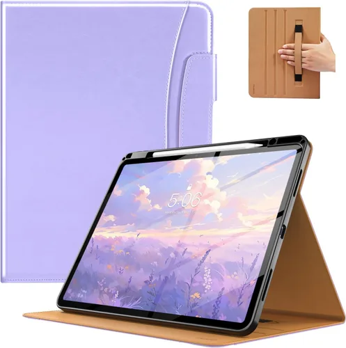 Miniatura 10 de MoKo Funda para iPad Air de 13 pulgadas (M4) 2026 / (M3) 2025 / (M2) 2024 con soporte para lápices, correa de mano y bolsillo, funda de cuero