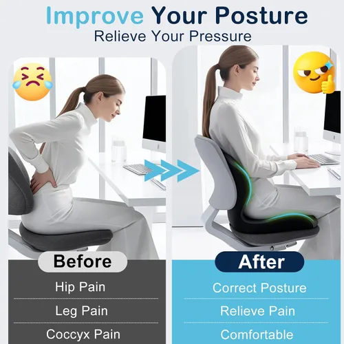 Miniatura 4 de Cojín de asiento para silla de oficina y automóvil, cojines ergonómicos en forma de L, cojín de espuma viscoelástica, almohada de apoyo lumbar