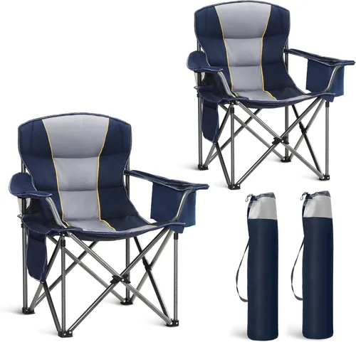 Miniatura 13 de HIGH POINT SPORTS Silla plegable de campamento de gran tamaño, sillas de césped portátiles resistentes, sillas plegables para exteriores