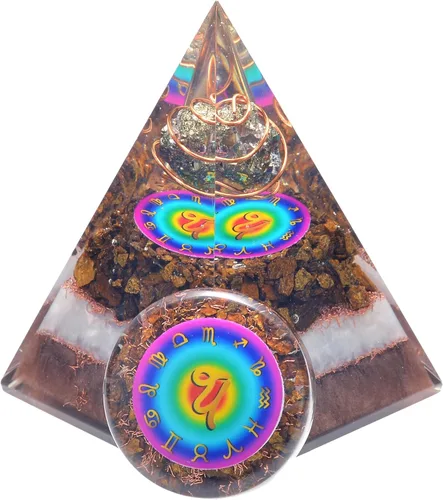 Miniatura 12 de Juego de pirámide de orgón y piedra de palmera de horóscopo, cristal curativo de acuario, signo del zodiaco, hecho de pirita y angelita para calma