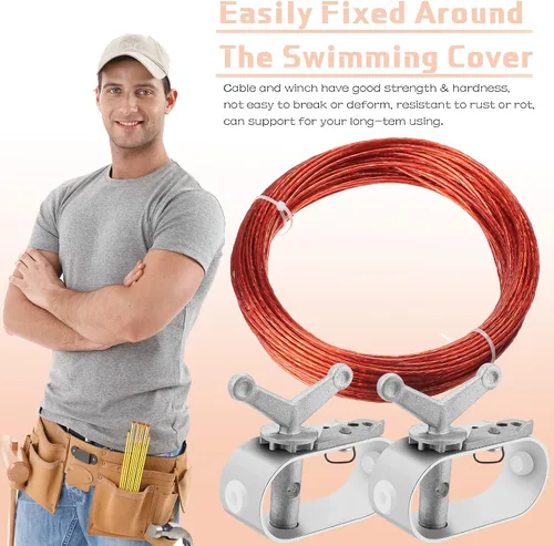 Miniatura 5 de Juego de 2 cubiertas de piscina para cabrestante y cable para cubierta de piscina, cable de 4 piezas, cabrestante para cubierta de piscina sobre