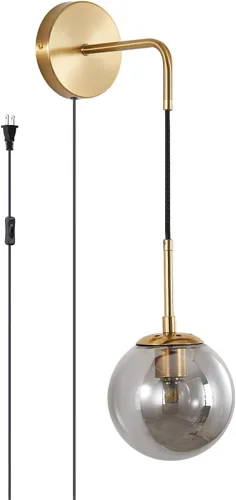 Miniatura 10 de Modo Lighting - Lámpara de pared moderna de mediados de siglo, minimalista, ajustable, de latón crudo, redonda, lámpara de lectura (pantalla ámbar)