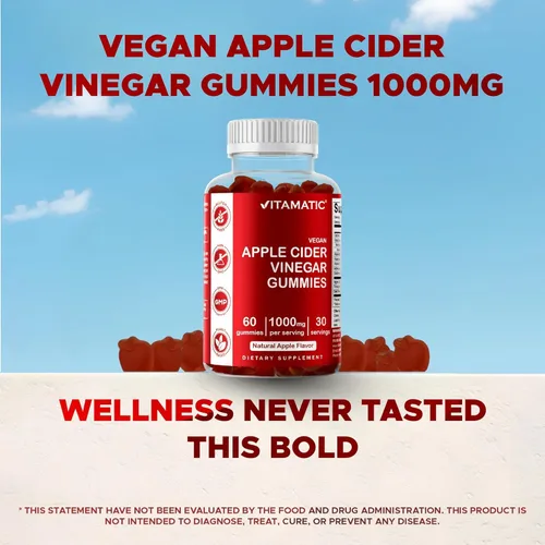 Miniatura 6 de Vitamatic Gomitas de vinagre de sidra de manzana, 1000 mg por porción, 60 gomitas veganas, gomitas ACV para desintoxicación, apoyo para la pérdida