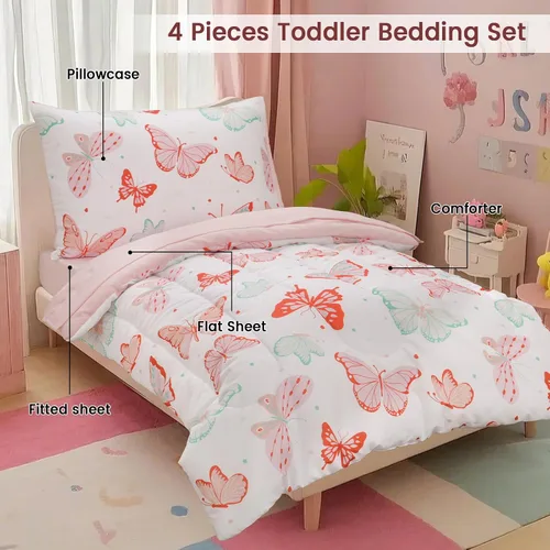 Miniatura 2 de david's kids Juego de ropa de cama de 4 piezas para niños pequeños - Juego de ropa de cama suave y transpirable para niñas, incluye edredón