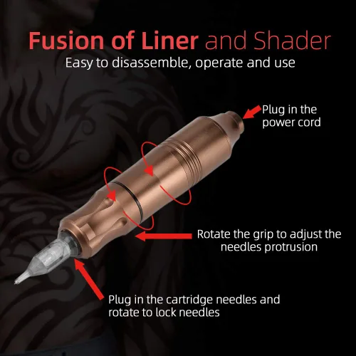 Miniatura 3 de ATOMUS - Kit de máquina de tatuaje giratoria, cartucho estilo bolígrafo de tatuaje, ametralladora con fuente de alimentación, 50 piezas, agujas