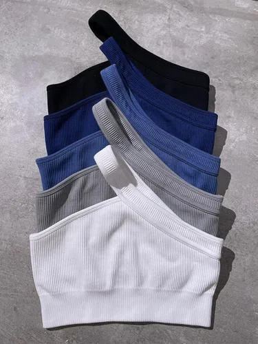 Miniatura 6 de OQQ Conjuntos de entrenamiento para mujer 2 piezas acanalados con un hombro leggings de cintura alta conjunto de yoga activo