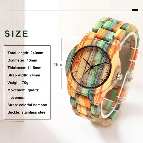 Miniatura 4 de Tiong Brand Wooden Watches Mens with Handmade Colorful Bamboo Wood Watch Analog Date Quartz Wooden Watch for Men