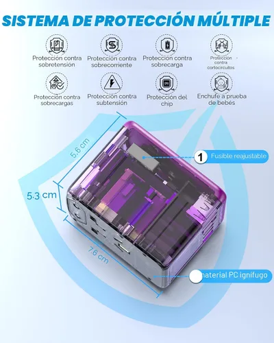 Miniatura 5 de Adaptador de viaje universal con 3 puertos USB-C + 2 puertos USB-A de carga rápida de 30 W, salida de CA de 2500 W, adaptador de corriente 3 USB
