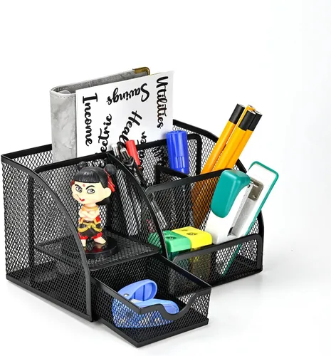 Organizador de escritorio, almacenamiento de papelería, soporte para lápices para escritorio, malla de alambre, suministros de oficina, diarios,