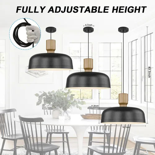 Miniatura 7 de Luces Colgantes de Estilo Rústico, Lámparas Colgantes Ajustables con Pantalla de Metal Martillado, Iluminación Colgante de 18.1 Pulgadas para Isla