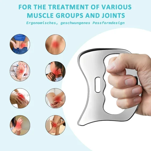 Miniatura 3 de HEALTHANDWEALTH™ Herramienta Gua Sha de acero inoxidable de alta calidad – Gua Sha de metal para cara, cuello y cuerpo – Reduce la hinchazón