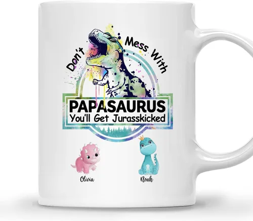 Gossby Taza personalizada (2 dinosaurios) Don_t Mess With Papasaurus - Taza personalizada para el día del padre, taza del día del padre, taza