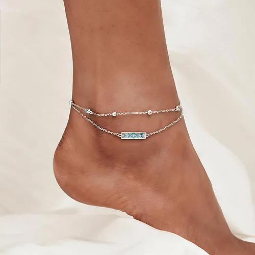 Miniatura 88 de CHIC & ARTSY Tobilleras delicadas de plata de ley S925 para verano, pulsera de tobillo ajustable multicapa para playa, joyería de pie para mujer