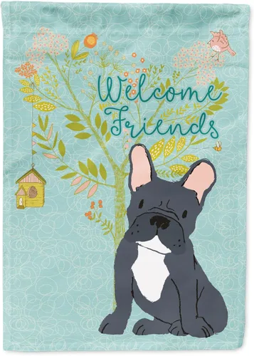 Caroline's Treasures BB7632GF Bandera de jardín con texto en inglés «Welcome Friends» de Bulldog francés negro para buzón, bandera decorativa para