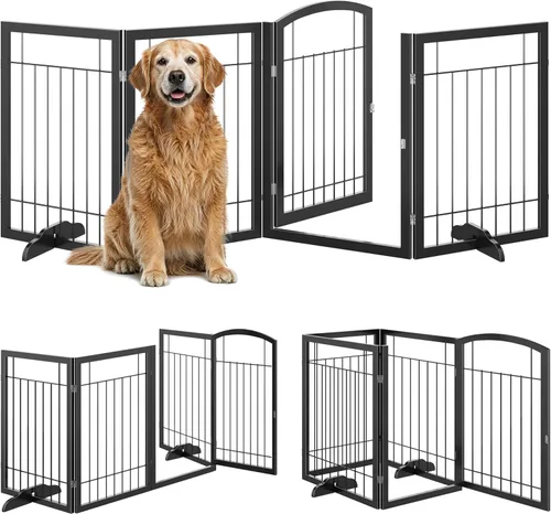Miniatura 5 de Vantas 96 x 30 in Foldable Metal Dog Gate with Door Walk Through, Black Freestanding Stability, Extra Wide, Walk-Through Easy, Easy Storage, Easy