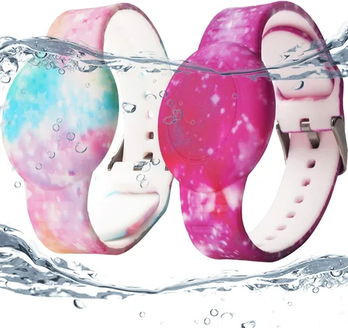 Paquete de 2 pulseras impermeables AirTag para niños, pulsera impresa oculta para Apple AirTag, funda de silicona para AirTag y rastreador GPS para