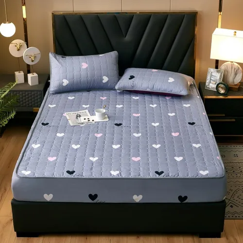 Miniatura 10 de FCLDESHOP Funda de cama, sábanas bajeras gruesas y acolchadas de color sólido, para habitación de los niños, con estampado de animé, geometría, 59.1
