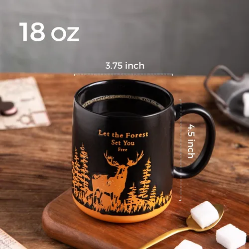 Miniatura 2 de AmorArc Juego de 6 tazas de café grandes de 18 onzas, tazas de café de cerámica con patrones texturizados de animales silvestres para té, café