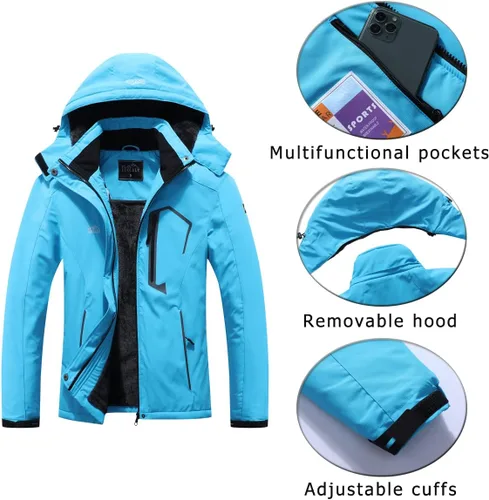 Miniatura 6 de Pooluly - Chaqueta de invierno para esquísnowboard para mujer, con capucha, impermeable, rompeviento