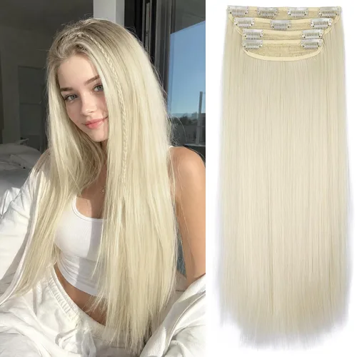Miniatura 20 de 4 extensiones de cabello sintético suave y natural para mujer, rubio miel, mezcla de castaño castaño, extensiones para mujer