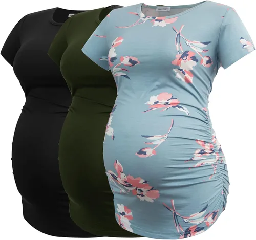 Miniatura 79 de Smallshow - Camiseta de maternidad para mujer, diseño de lados fruncidos, tipo túnica, prendas para el embarazo