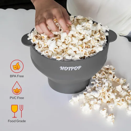Miniatura 6 de El original Hotpop - Palomitas de maíz para microondas, máquina de palomitas de silicona, cuenco plegable sin BPA y apto para lavavajillas - 20 Gris