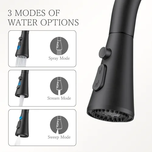 Miniatura 5 de FORIOUS Grifo de cocina negro alto con rociador extraíble, grifo clásico de acero inoxidable de arco alto para fregadero de cocina, mango único, 3