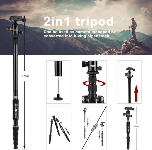 Miniatura 4 de Zomei - Trípode portátil de aluminio con cabeza esférica, resistente, ligero, profesional, compacto, para Nikon, Canon, Sony, todas las cámaras