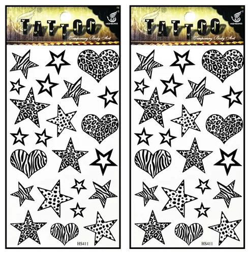 Miniatura 21 de Tatuajes 2 hojas de luna sol estrellas sobre amarillo azul impermeable tatuaje falso temporal pegatinas arte corporal extraíble para hombres mujeres