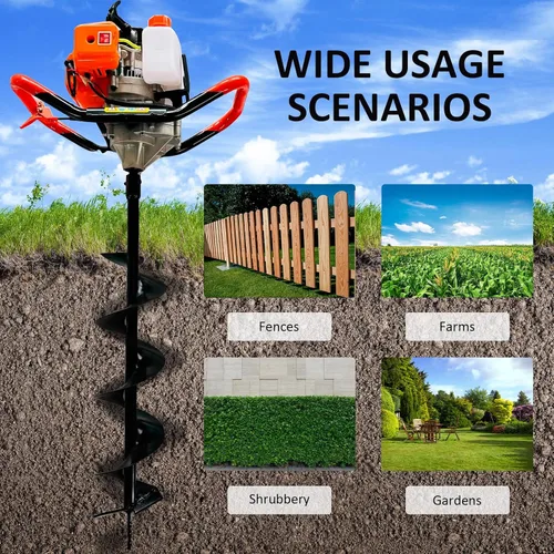 Miniatura 6 de Excavadora de agujeros para postes, excavadora de agujeros de poste de 2 tiempos de 62 cc, excavadora de tierra a gas, 3 brocas de taladro