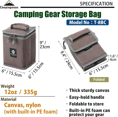 Miniatura 3 de CAMPINGMOON - Estuche de almacenamiento para farol de camping T-8, T-9 Altura de 9 pulgadas (T-8BC)