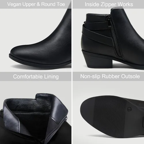 Miniatura 4 de VEPOSE botas al tobillo para mujer con tacón bajo y grueso, con perforaciones, botas de vaquero