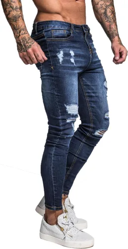 Miniatura 3 de GINGTTO - Jeans rasgados, elásticos y ajustados para hombre