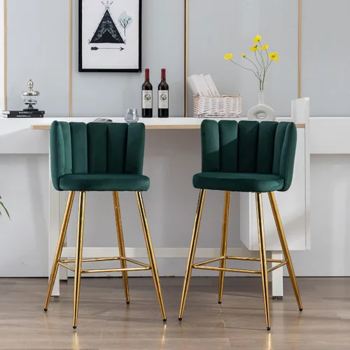 Miniatura 25 de Velvet - Taburetes de bar de 30 pulgadas de altura, juego de 2 taburetes de cocina modernos tapizados, taburetes de mostrador con patas de metal