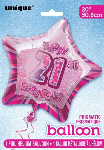Miniatura 2 de Globo de 21 cumpleaños con estrella rosa brillante de 20 pulgadas